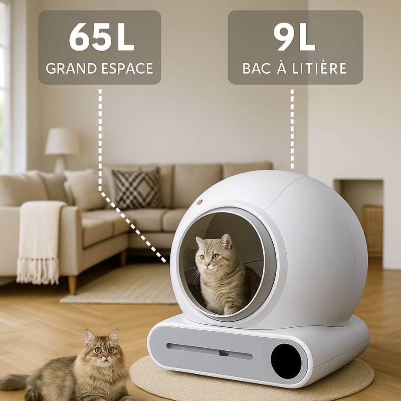 Litière Autonettoyante pour chat | Silencieuse | Elimine les odeurs | Blanc