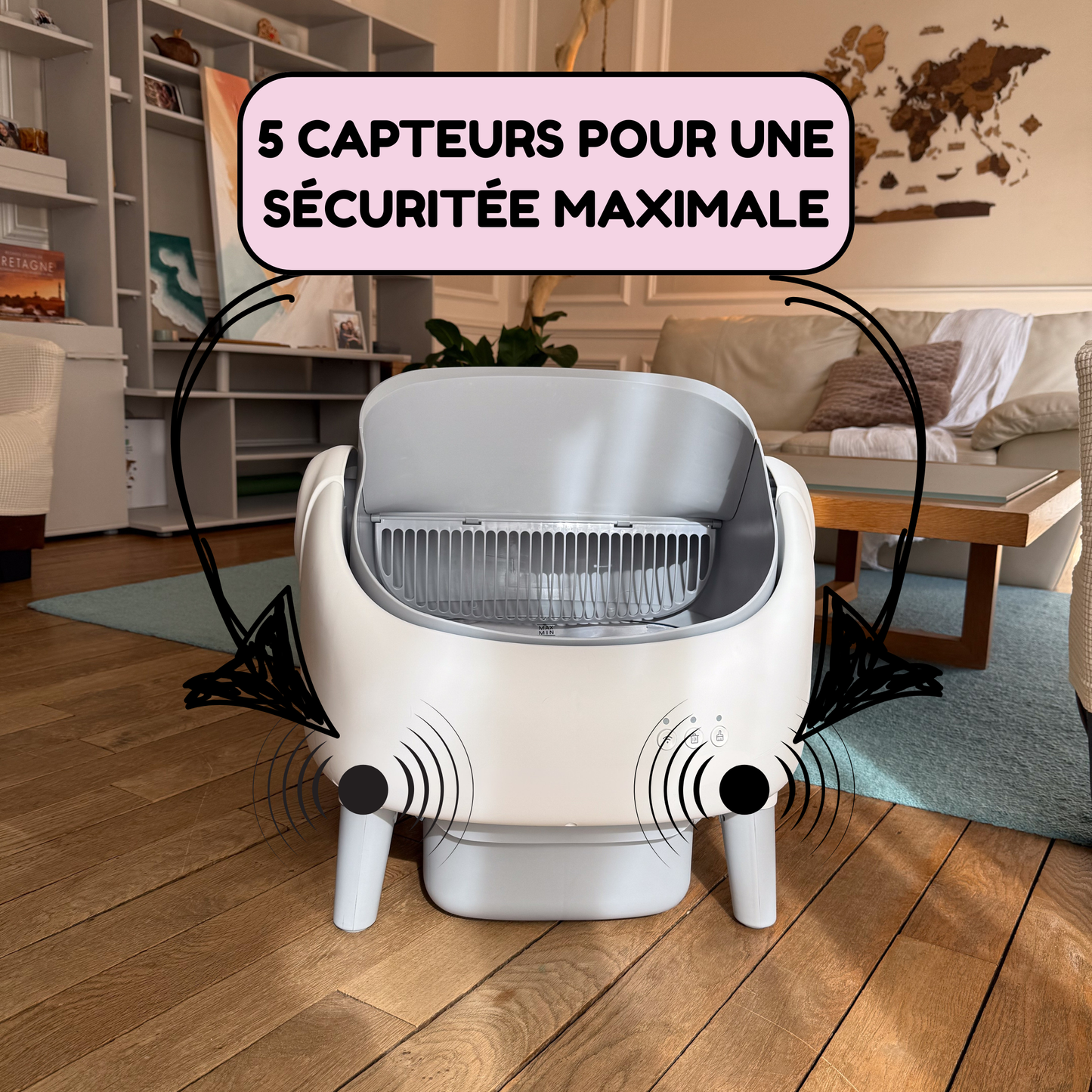 Litière autonettoyante chat NEKŌA SORA | Silencieuse | Sécurisée | 65L