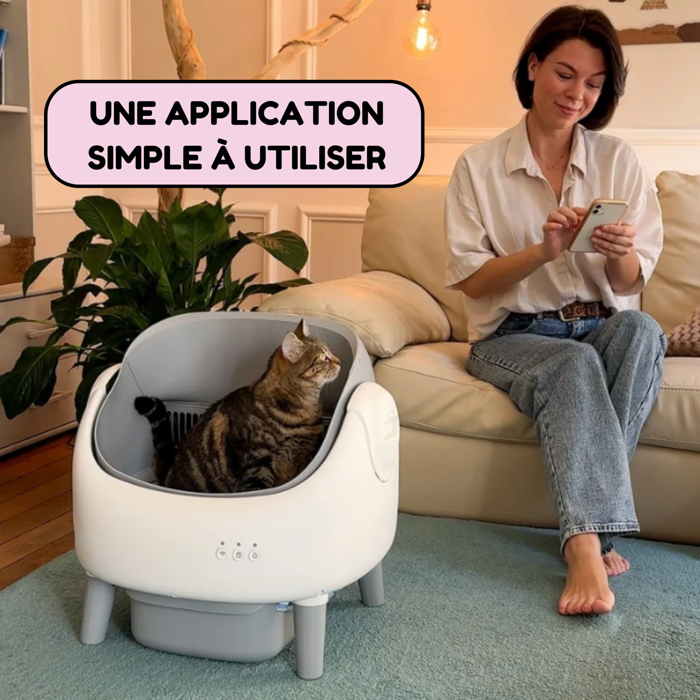 Litière autonettoyante chat NEKŌA SORA | Silencieuse | Sécurisée | 65L