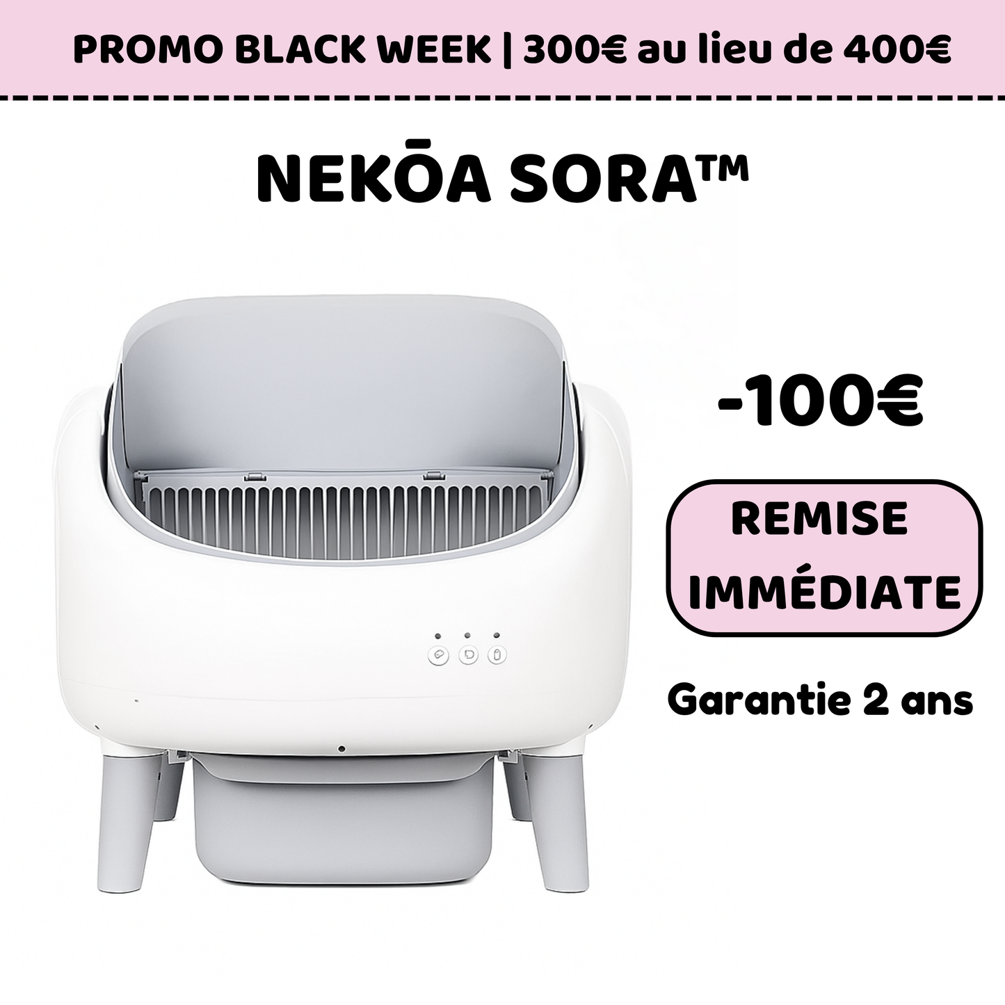 Litière autonettoyante chat NEKŌA SORA | Silencieuse | Sécurisée | 65L